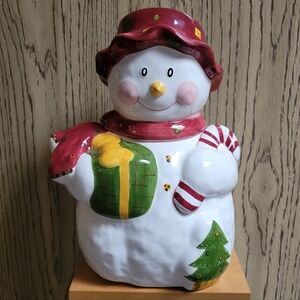 VTG Laurie Gates Los Angeles Pottery Snowman Christmas Tree & Present Cookie Jar